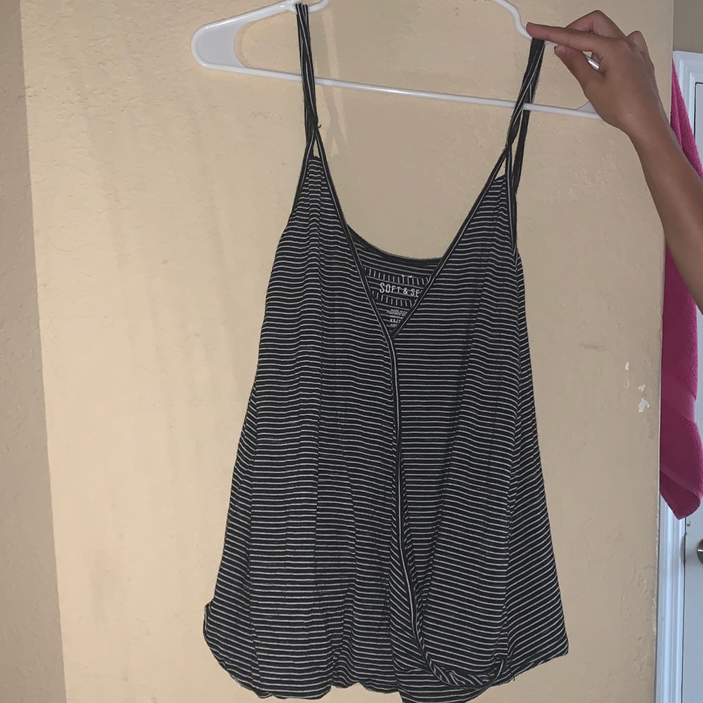 American eagle striped black & white tank top